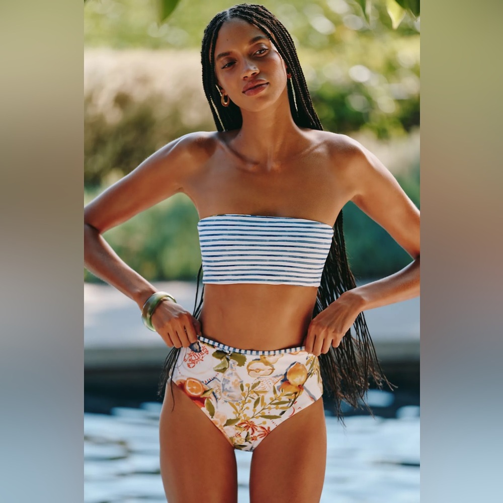 NWT Anthropologie Seafolly Coastal Fruit Beach Print Bikini SET Reversible - Picture 2 of 9